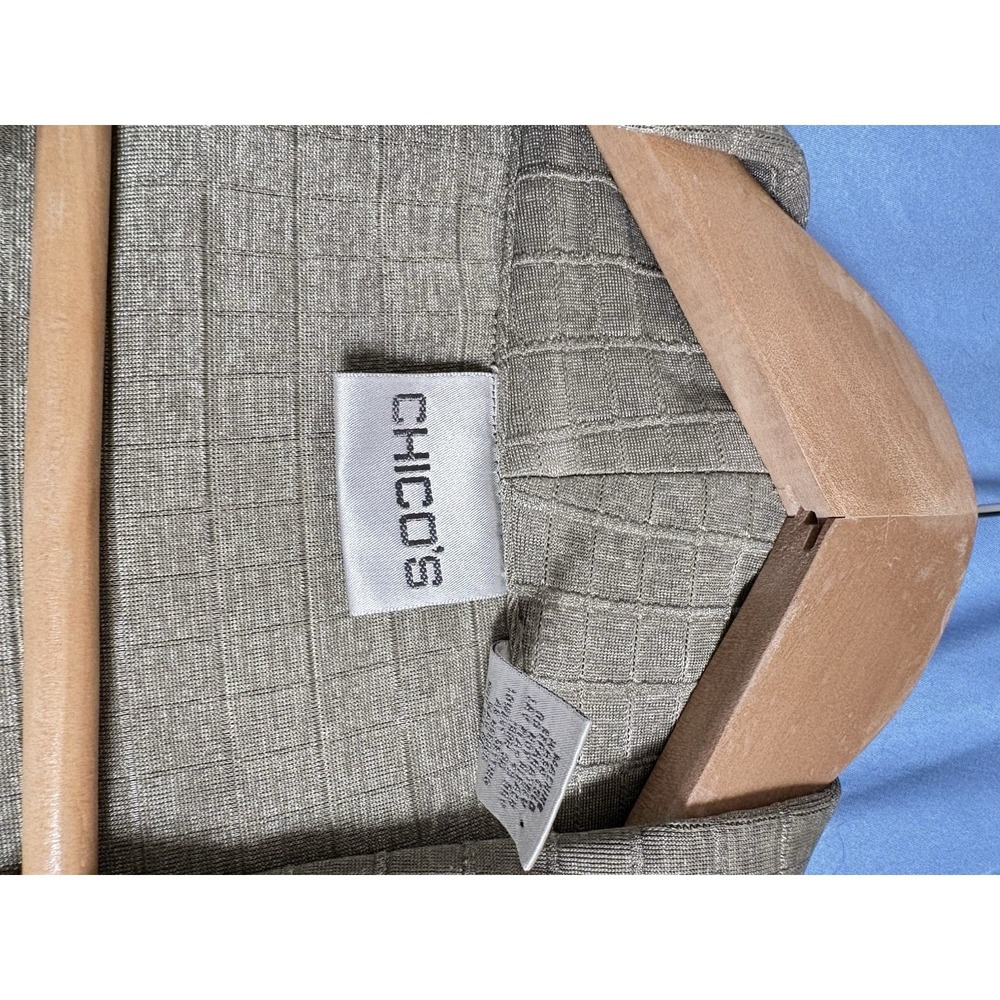 Chico's Women's Collared Open Front Lightweight Gray Geometric Jacket Size 3 - Picture 2 of 6